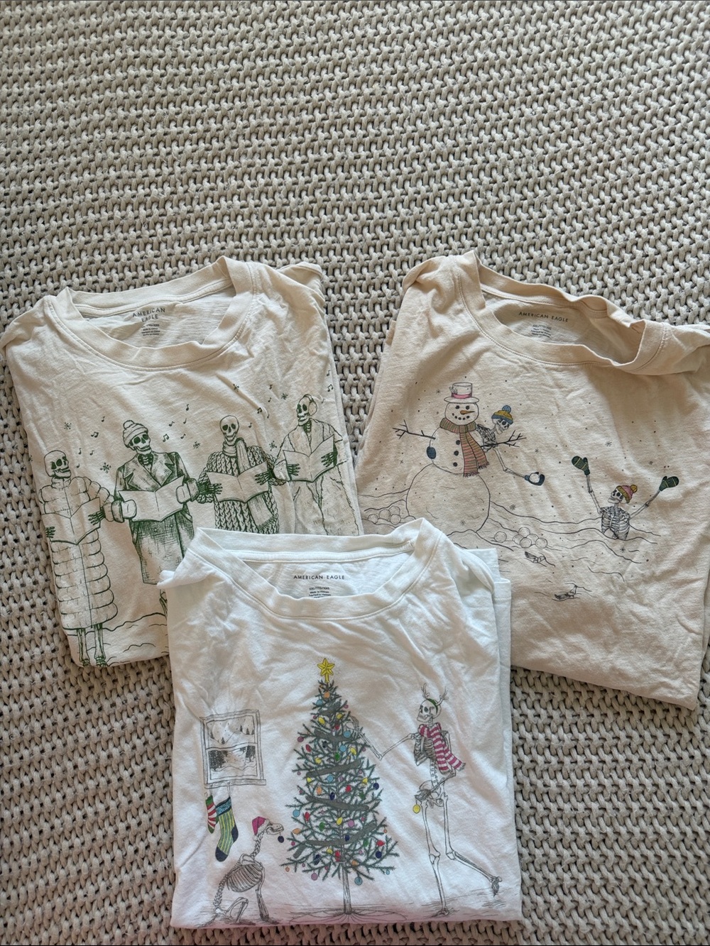 American Eagle Outfitters White Holiday Graphic Tee Trio